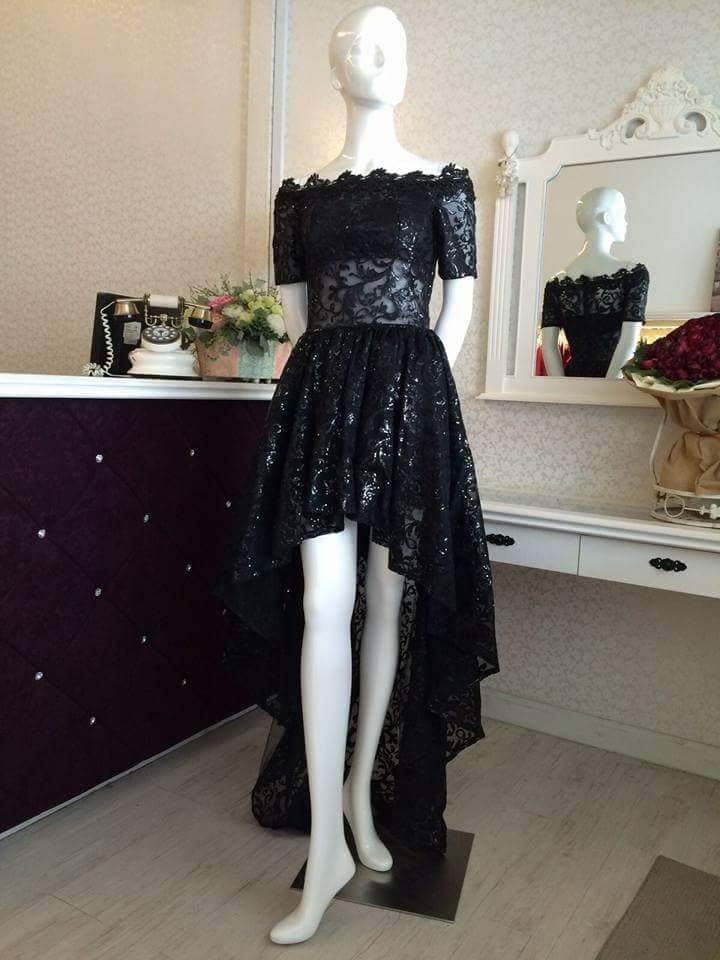 Black Lace Short Front Dress